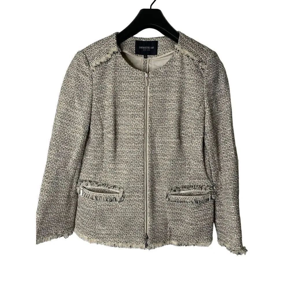 Lafayette 148 blazer jacket tweed cream black women’s size 8